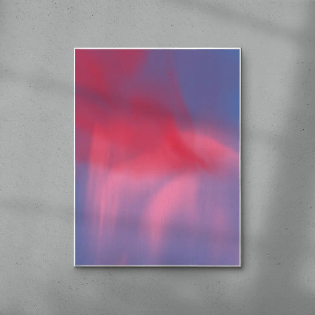 Abstraction in neon pink and red on blue