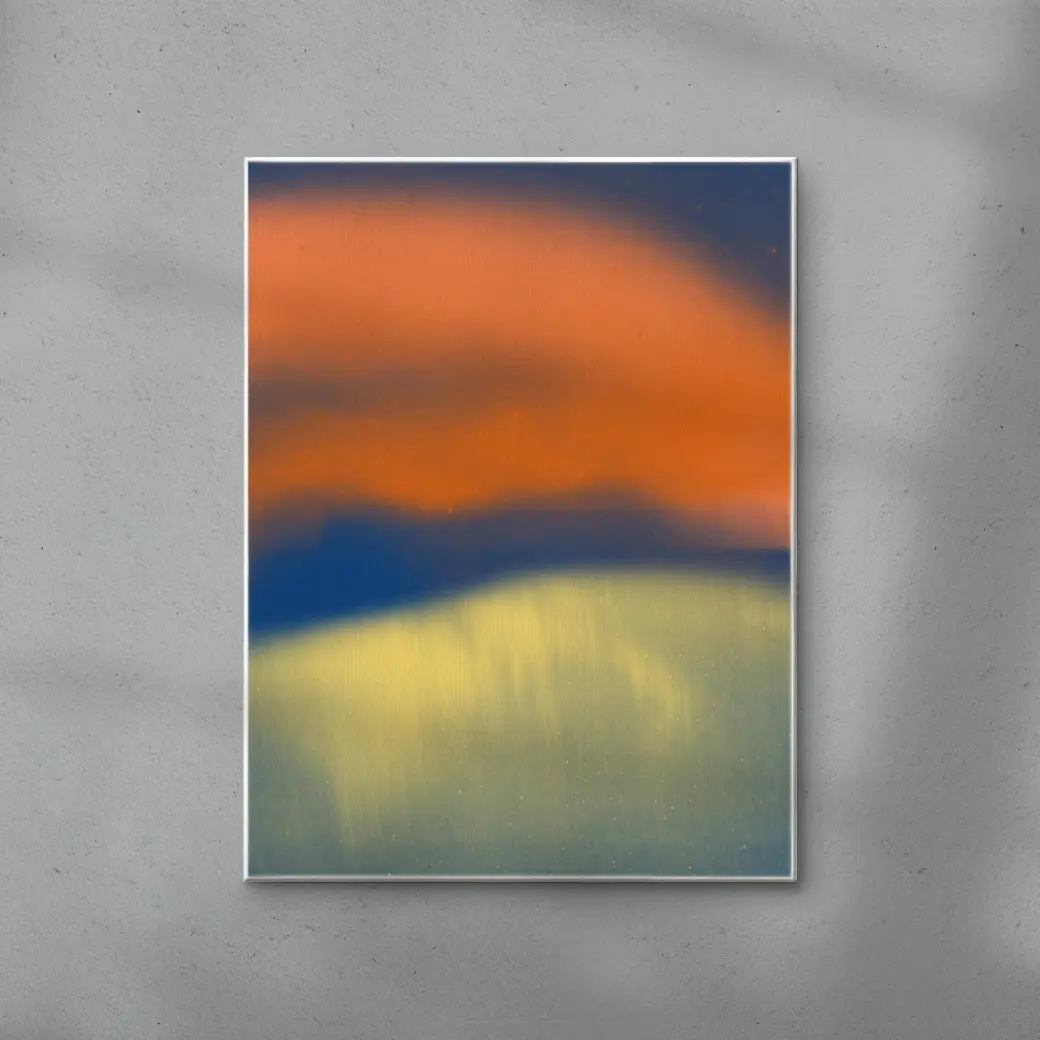 Abstract landscape in neon orange, yellow and blue