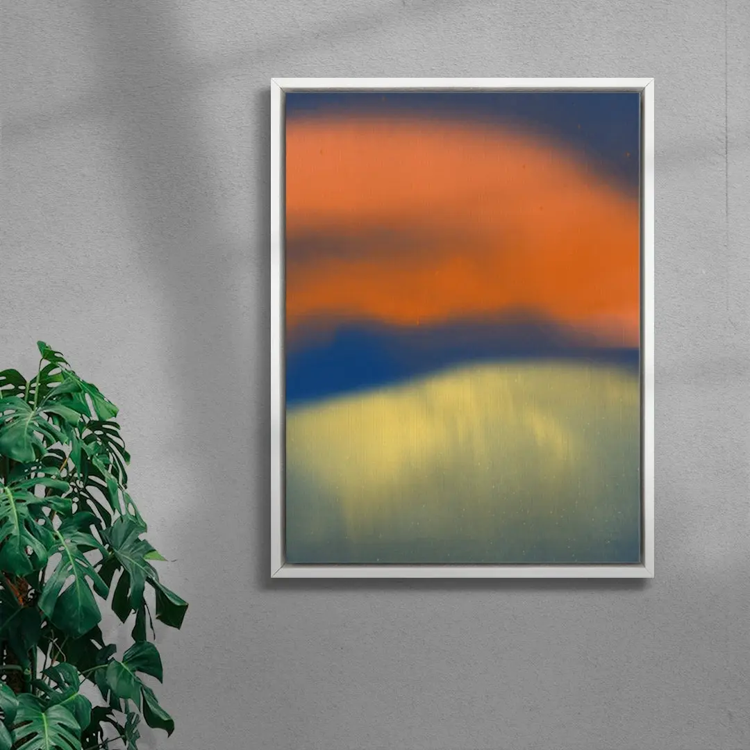 Abstract landscape in neon orange, yellow and blue